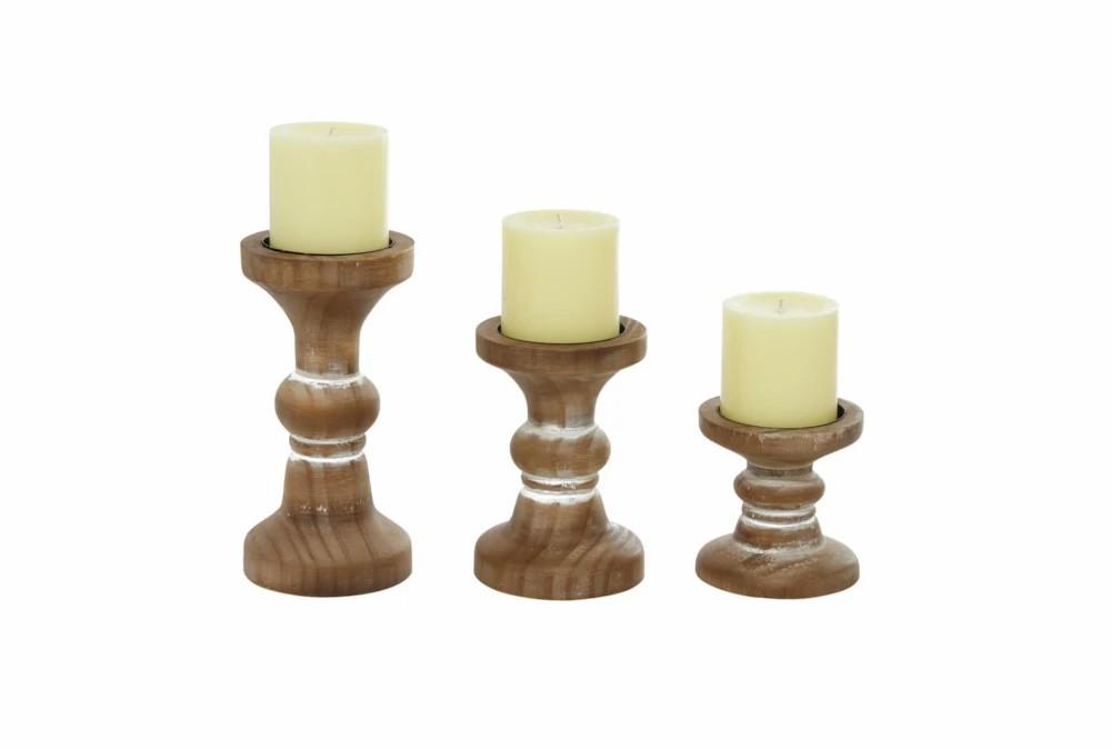 Candle Holders | Brown Wood Candle Holder Set Of 3 Candle Holders Candle Holders