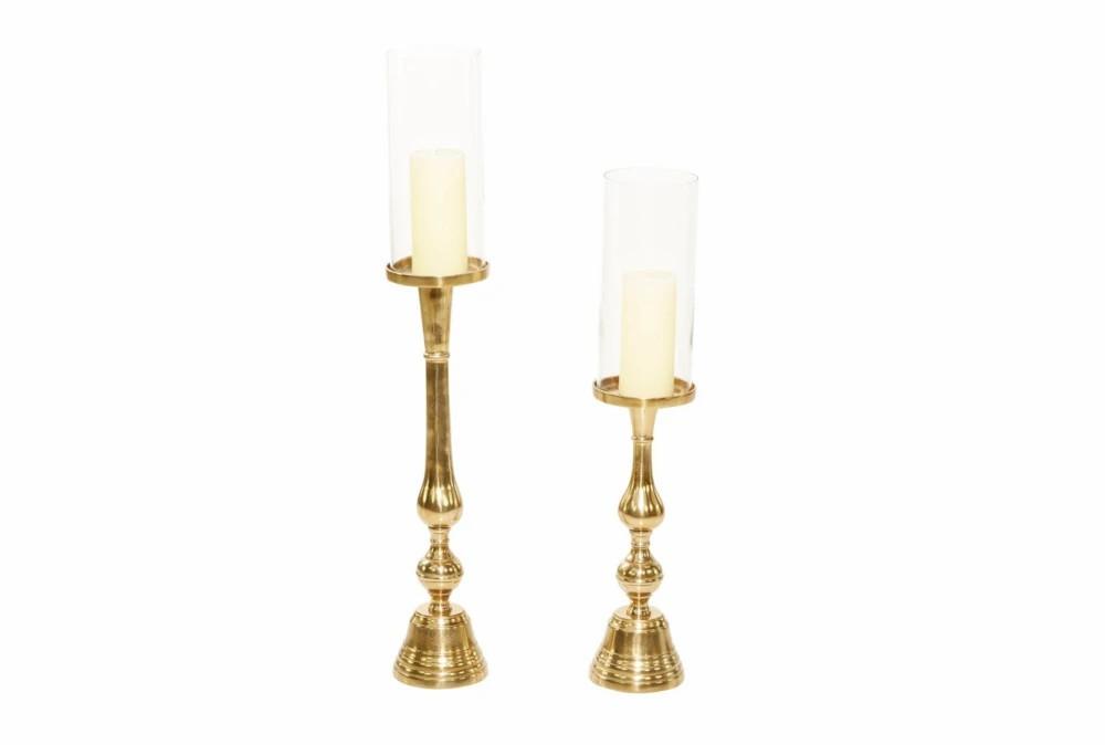 Candle Holders | Gold Aluminum Candle Holder Set Of 2 Candle Holders Candle Holders