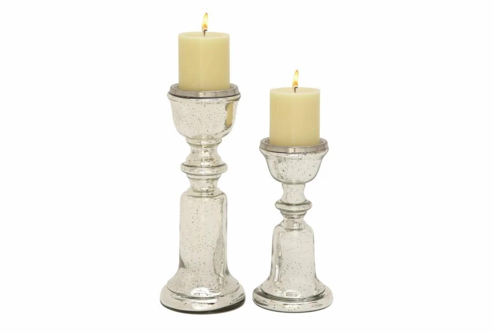 Candle Holders | Mercury Glass Candleholders Set Of 2 Candle Holders Candle Holders