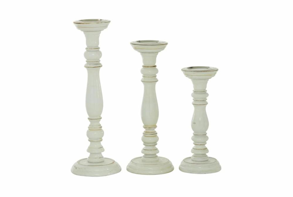 Candle Holders | Set Of 3 Antique White Turned Candlesticks Candle Holders Candle Holders