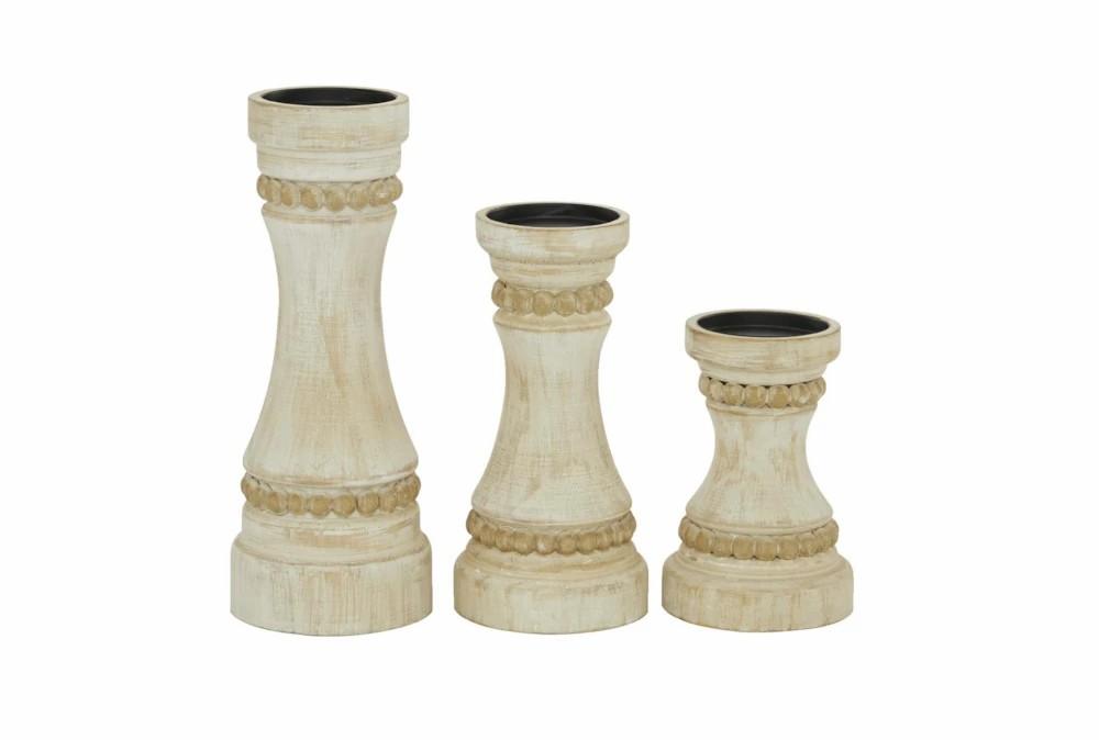 Candle Holders | Set Of 3 Antiqued Wood Candlesticks Candle Holders Candle Holders