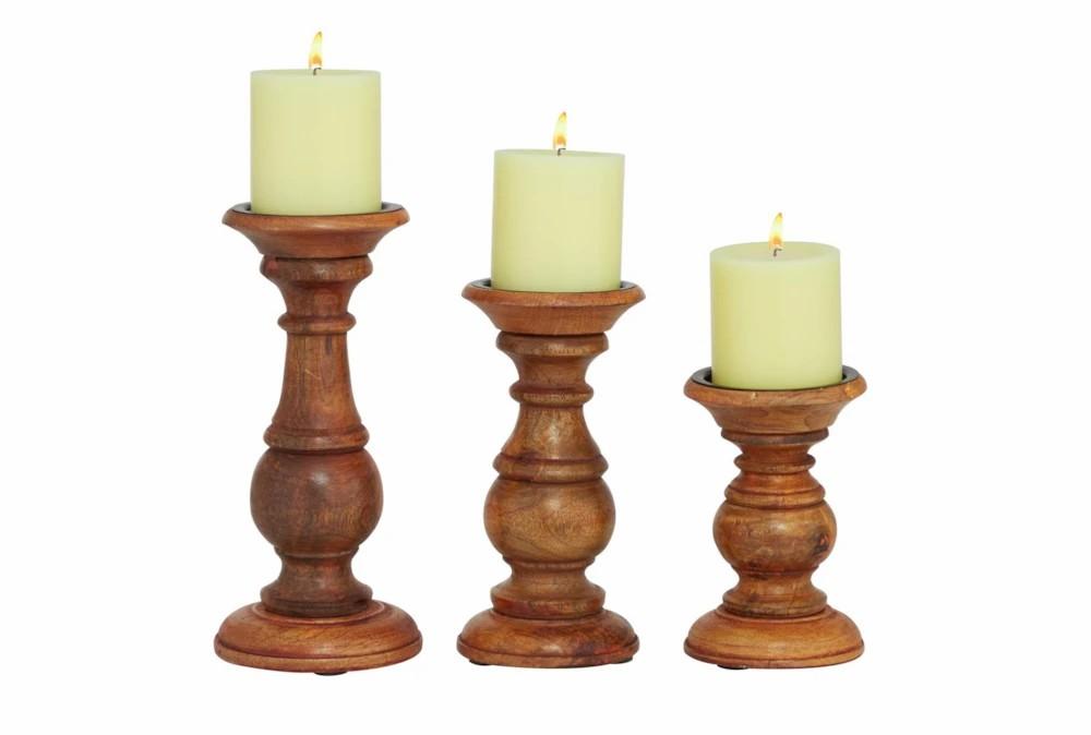 Candle Holders | Set Of 3 Dark Wood Candleholders Candle Holders Candle Holders