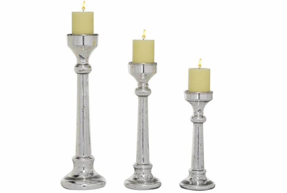 Candle Holders | Silver Glass Candle Holder Set Of 3 Candle Holders Candle Holders