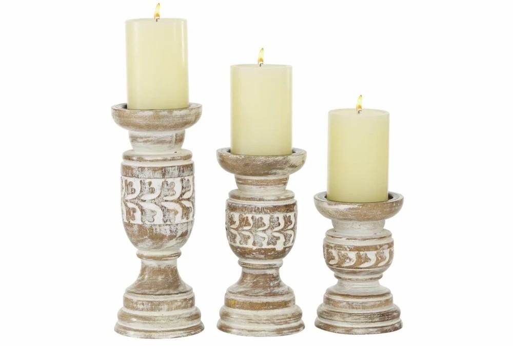 Candle Holders | White Wash Candle Stick Set Of 3 Candle Holders Candle Holders