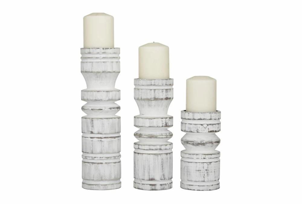 Candle Holders | White Wash Egg + Dart Pillar Candle Holders Set Of 3 Candle Holders Candle Holders