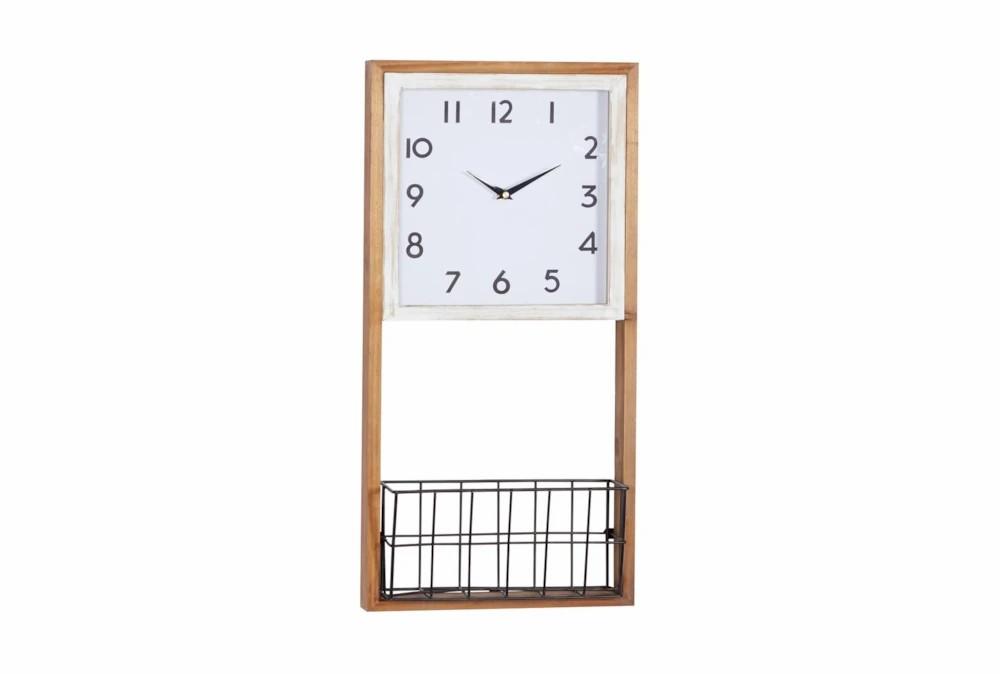 Clocks | 12X24 Inch Wood Wall Clock With Metal Basket Clocks Clocks