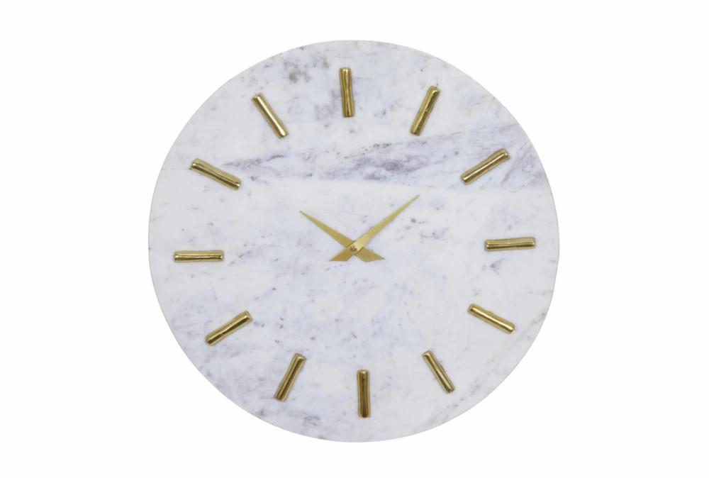 Clocks | 15X15 Inch White Marble + Gold Round Wall Clock Clocks Clocks