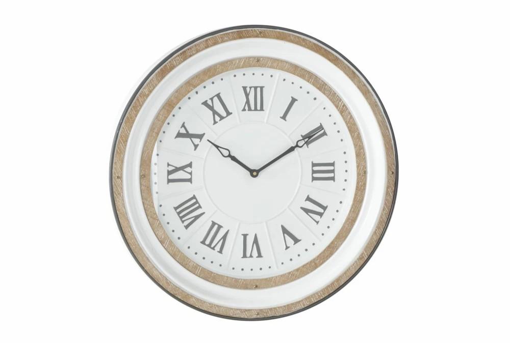 Clocks | 24 X 24 White And Wood Roman Numeral Wall Clock Clocks Clocks