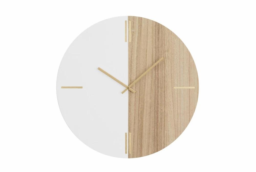 Clocks | 24X24 Natural + White Wood Contemporary Wall Clock Clocks Clocks