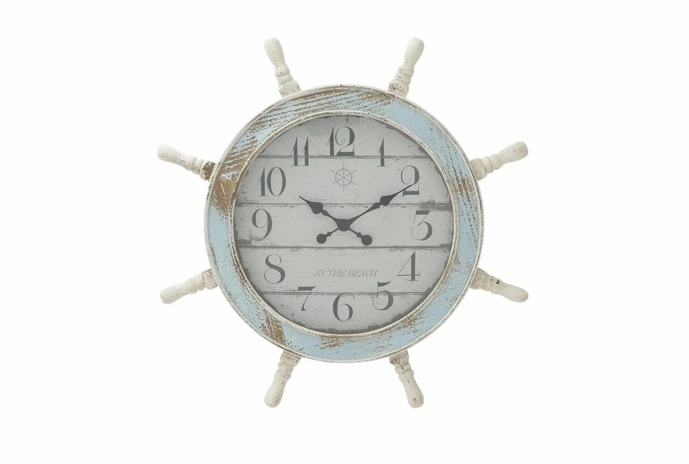 Clocks | 28 Inch Distressed Captains Wheel Wall Clock Clocks Clocks