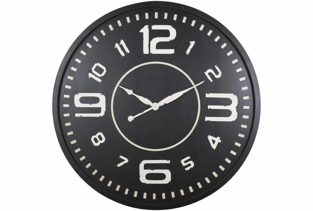 Clocks | 62X62 Distressed Black + White Wood Oversized Round Wall Clock Clocks Clocks