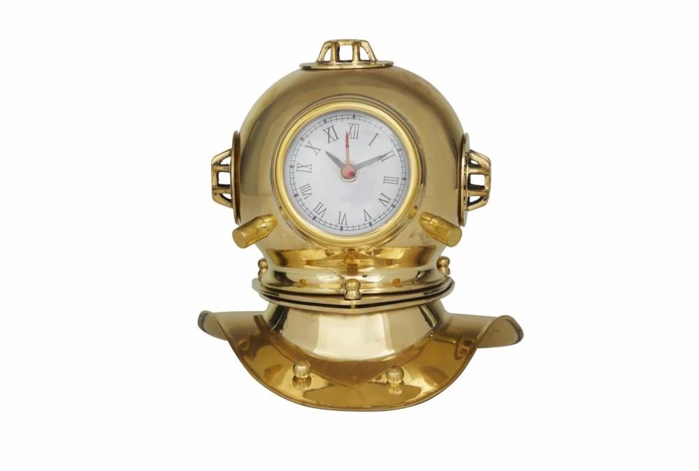 Clocks | 8″ Gold Metal Diver Helmet Clock Clocks Clocks