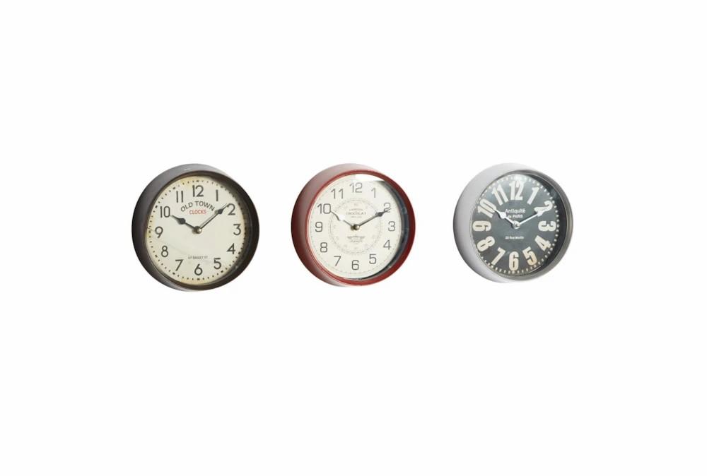 Clocks | 9 Inch Multi Color Iron Wall Clock Set Of 3 Clocks Clocks