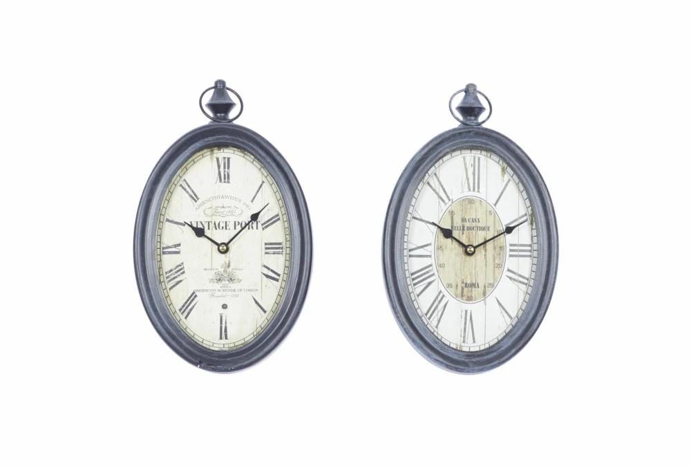 Clocks | Vintage Black Oval Metal Wall Clock-Set Of 2 Clocks Clocks