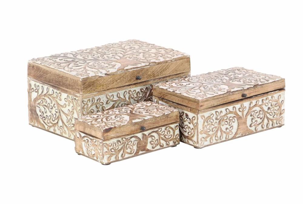 Decorative Boxes | Brown 6 Inch Wood Box Set Of 3 Decor Decorative Boxes