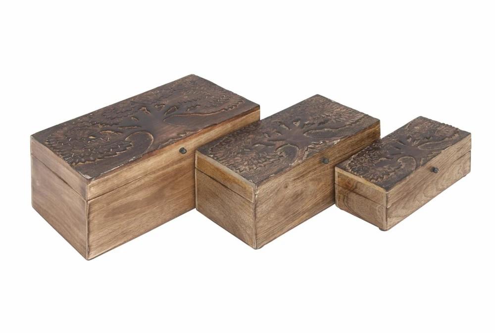 Decorative Boxes | Brown 6 Inch Wood Box Tree Set Of 3 Decor Decorative Boxes