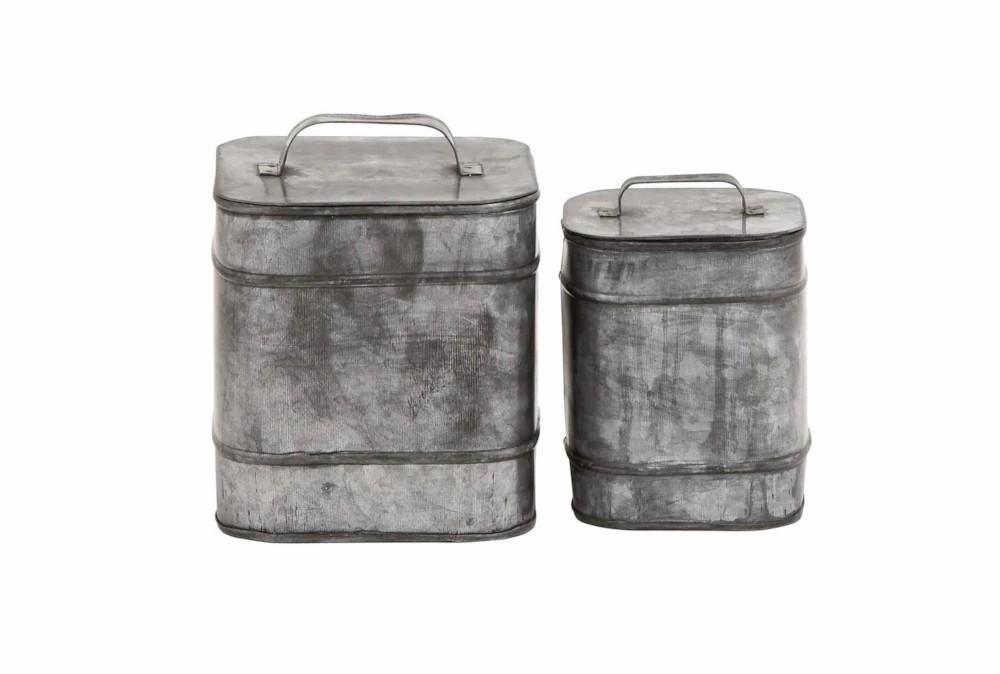 Decorative Boxes | Grey Galvanized Metal Boxes Set Of 2 Decor Decorative Boxes