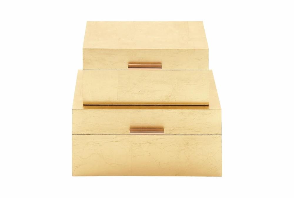 Decorative Boxes | Rectangular Gold Leaf Wood Boxes-Set Of 2 Decor Decorative Boxes