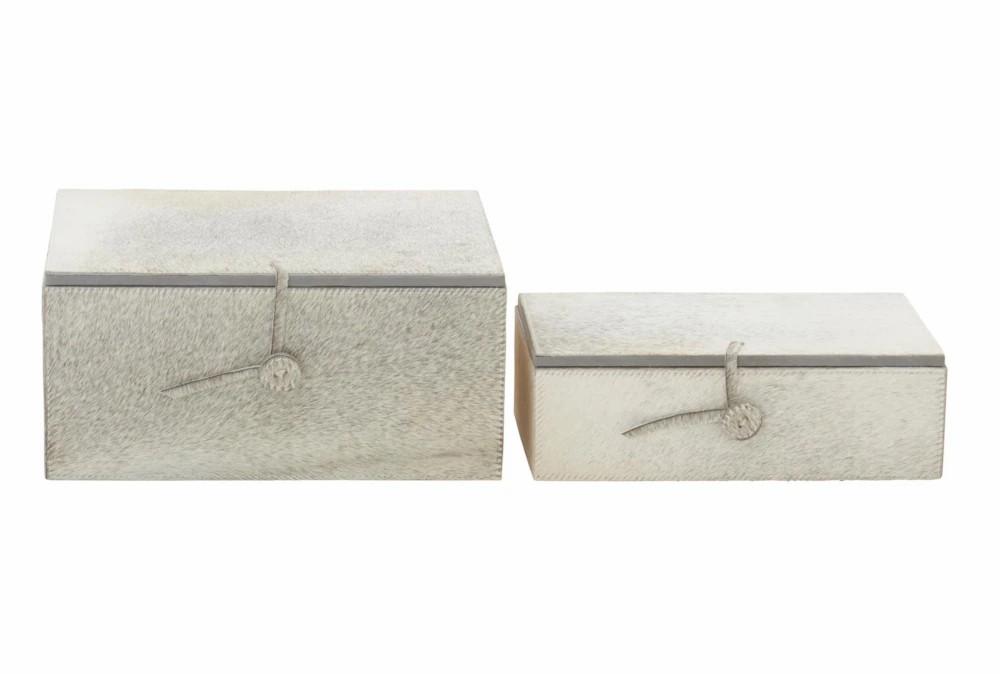 Decorative Boxes | Rectangular Grey Hide Boxes-Set Of 2 Decor Decorative Boxes