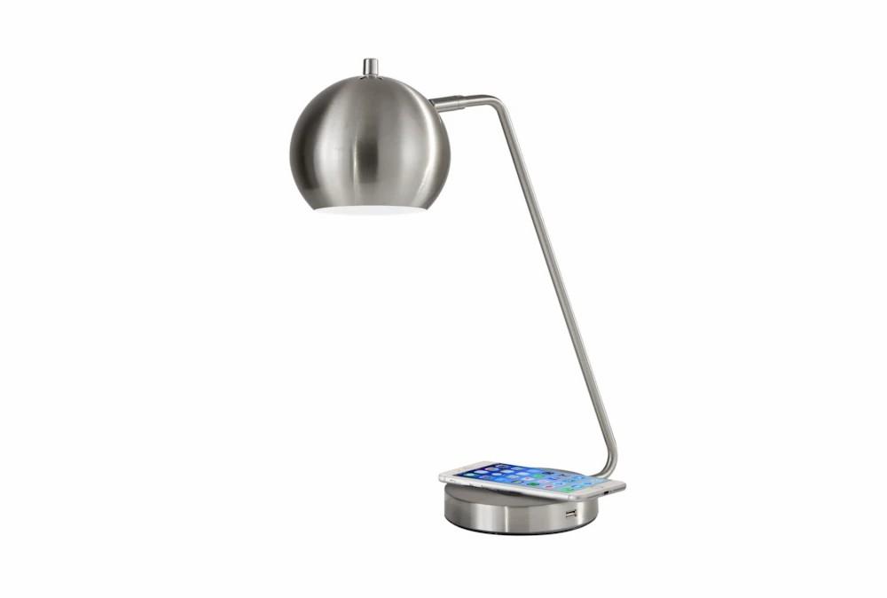 Desk Lamps | 20 Inch Silver Steel Orb Desk Table Lamp With Wireless Charge + Usb Decor Desk Lamps