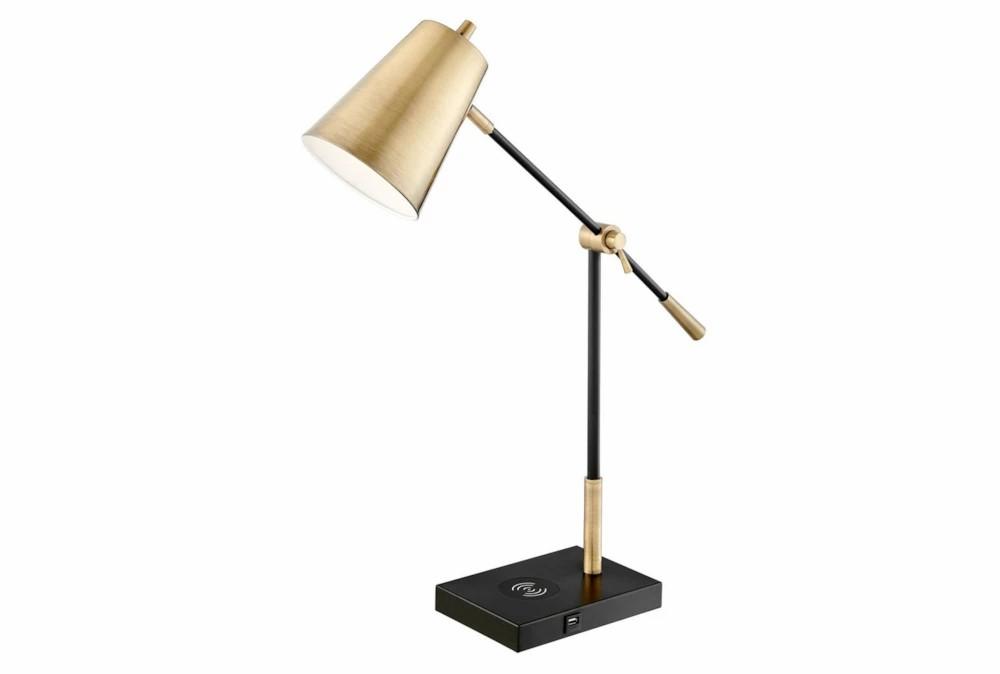 Desk Lamps | 30 Inch Gold Brass + Black Metal Desk Task Lamp With Usb Port + High Speed Wireless Charge Decor Desk Lamps