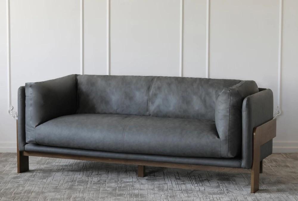 Elements | Antique Black Faux Leather + Wood Frame Sofa Decor Elements