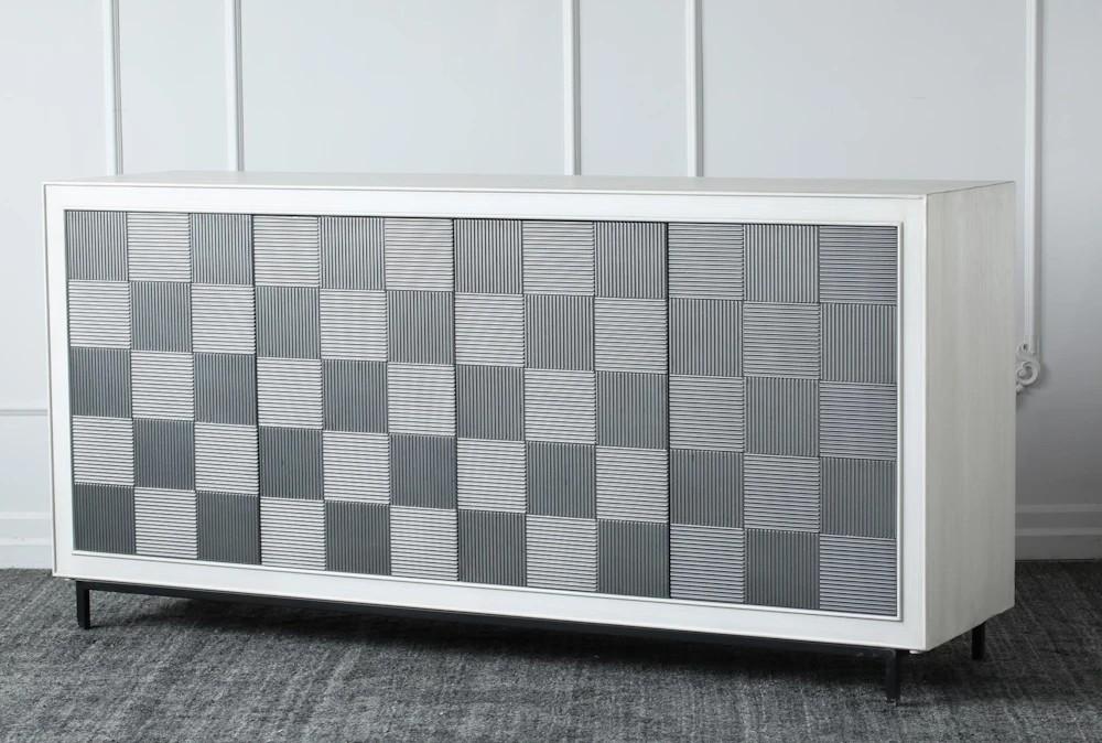 Elements | Antique White + Grey Square Pattern 4 Door Sideboard Decor Elements