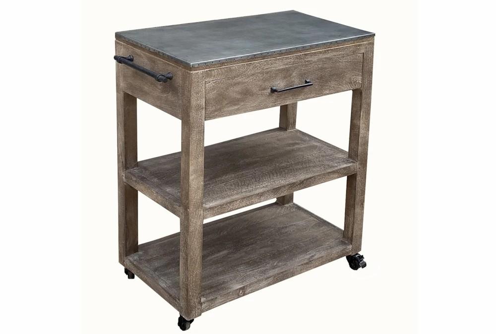 Elements | Dark Grey 3 Tier Wood Rolling Kitchen Island With Wheels + Drawer Decor Elements