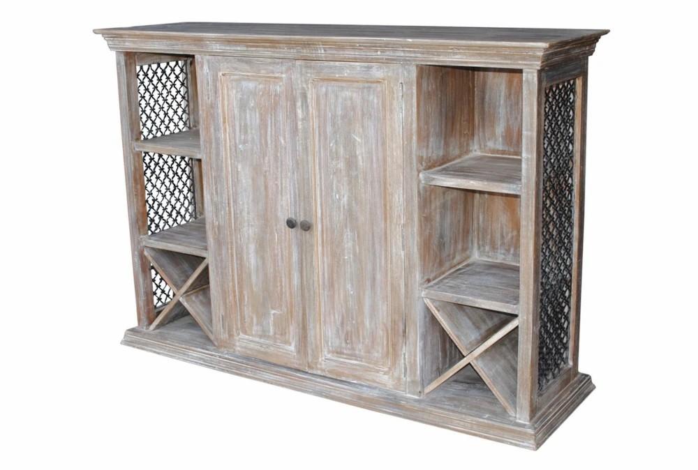 Elements | Farmhouse 2 Door Cabinet With Shelves And Wine Storage Decor Elements