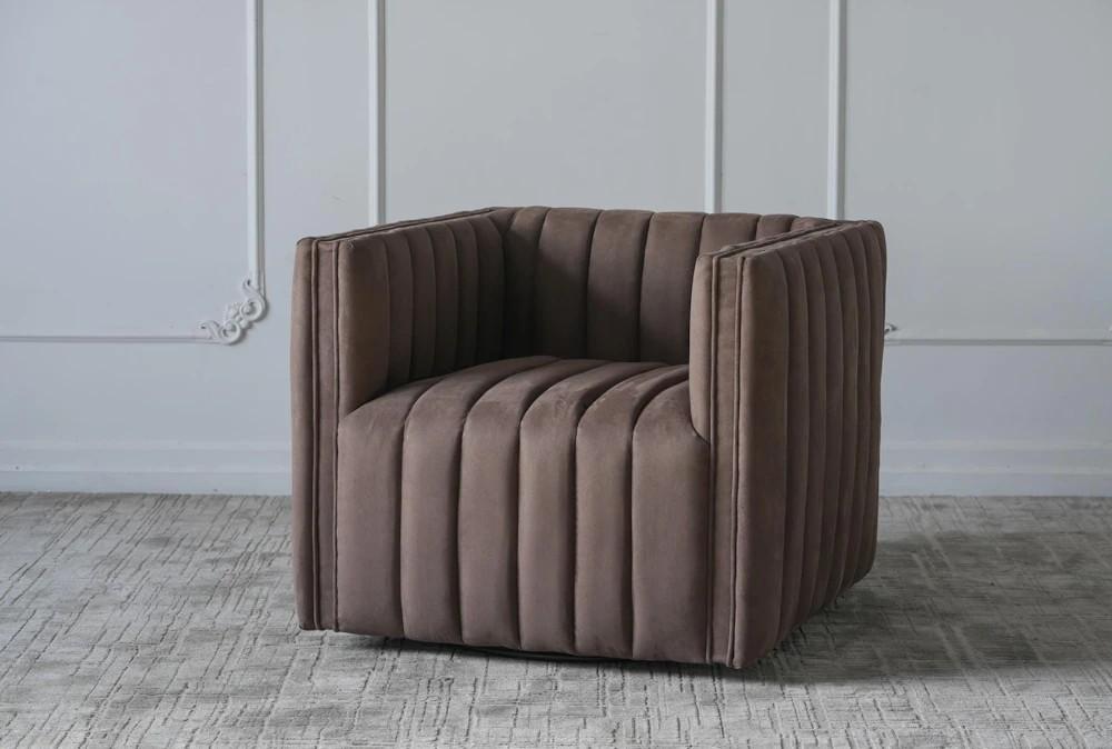 Elements | Latte Channeled Faux Leather Swivel Accent Chair Decor Elements