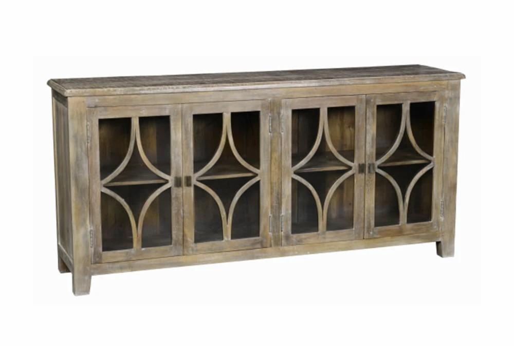 Elements | Mango Wood Grey 4-Glass Door Buffet Decor Elements