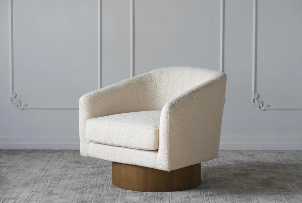 Elements | Oatmeal Sherpa + Oak Veneer Base Accent Chair Decor Elements