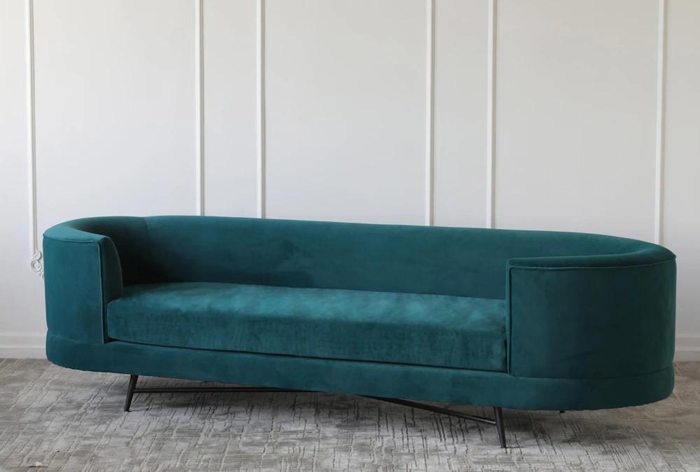 Elements | Peacock Velvet + Metal Base Curved Sofa Decor Elements