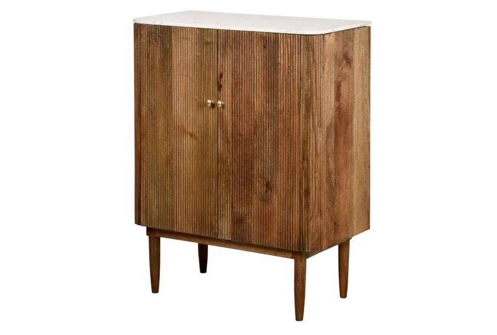 Elements | Reeded Mango Wood + Marble Top 2 Door Tall Cabinet Decor Elements