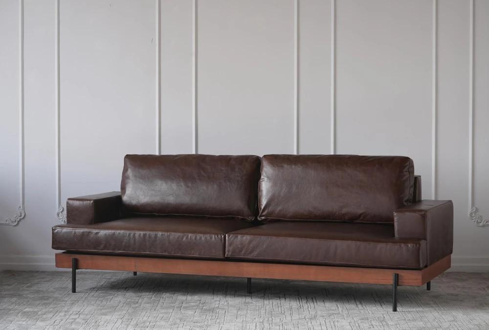 Elements | Saddle Brown Leather + Ash Base Sofa With Iron Legs Decor Elements