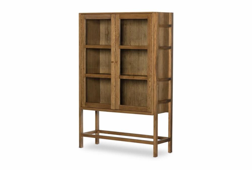 Elements | Tawny Oak Glass Door Cabinet On Stand Decor Elements