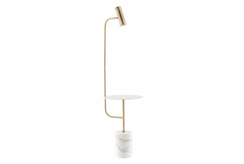 Floor Lamps | 59 Inch White + Antique Brass Task Floor Lamp With Table Decor Floor Lamps