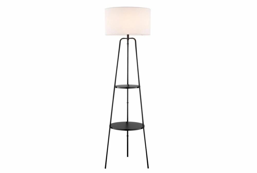 Floor Lamps | 62 Inch Black Metal + White Shade Tripod Plant Stand Floor Lamp With 2 Tier Table Decor Floor Lamps