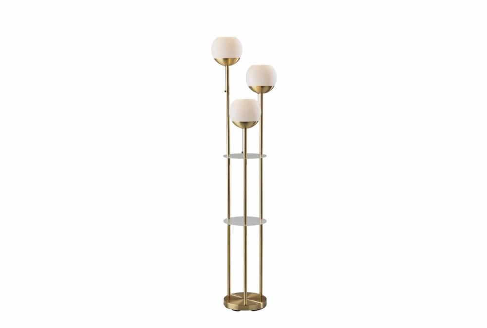 Floor Lamps | 63″ Antique Brass + White Glass E Light 2 Tier Shelf Floor Lamp Decor Floor Lamps