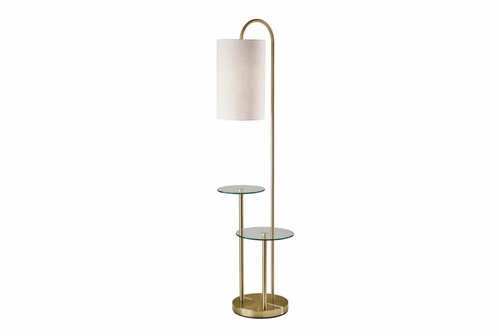 Floor Lamps | 66″ Antique Brass 2 Tier Floor Lamp With Glass Table Tops Decor Floor Lamps