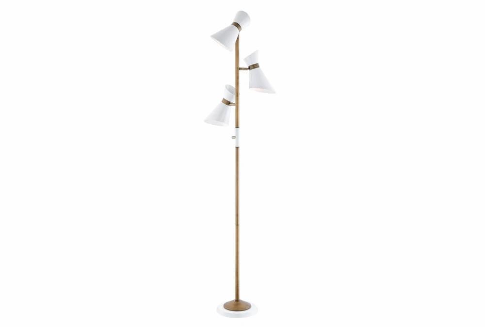 Floor Lamps | 70 Inch White + Brass Metal Angular 3-Lite Shade Task Floor Lamp Decor Floor Lamps