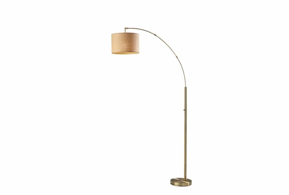 Floor Lamps | 74 Inch Antique Brass + Natural Woven Paper Shade Arc Floor Lamp Decor Floor Lamps