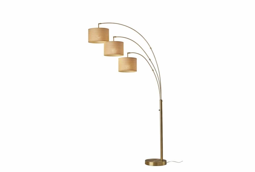 Floor Lamps | 82 Inch Antique Brass + Natural Woven Paper Adjustable 3 Arm Arc Lamp Decor Floor Lamps