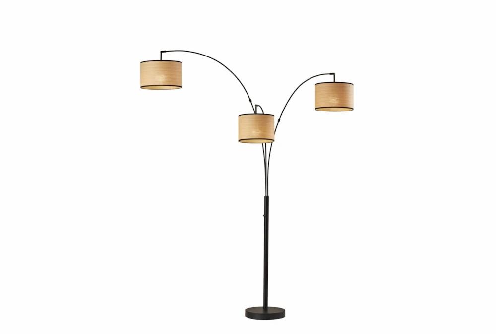 Floor Lamps | 82 Inch Black + Natural Woven Paper Adjustable 3 Arm Arc Lamp Decor Floor Lamps