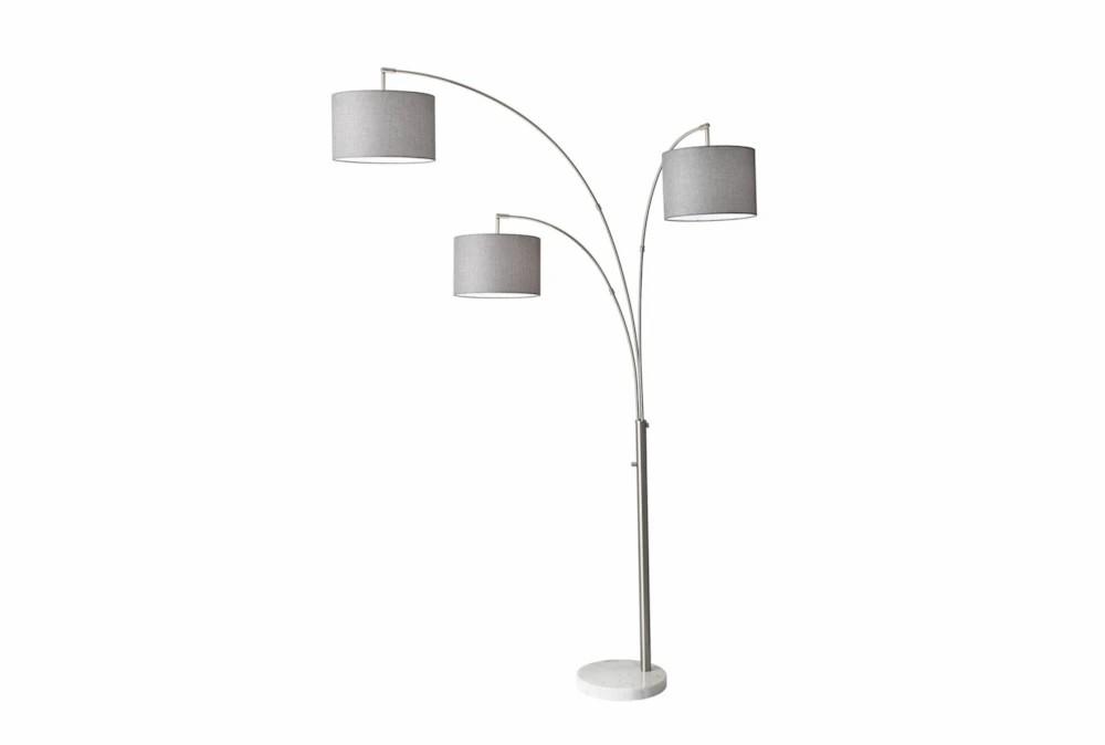 Floor Lamps | 82 Inch Brushed Steel + Grey Textured Fabric Adjustable 3 Arm Arc Lamp Decor Floor Lamps