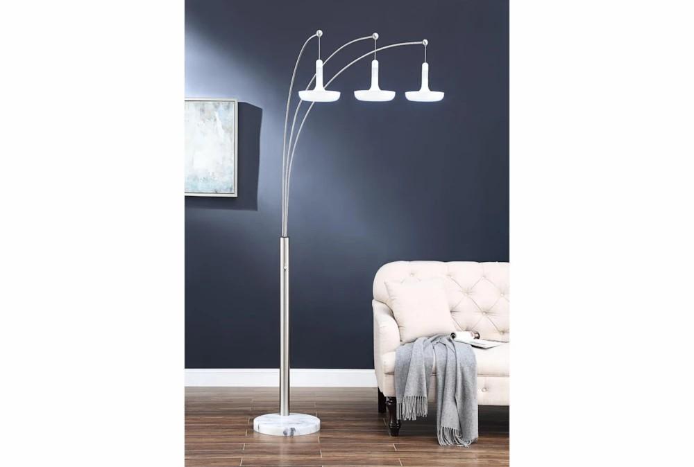 Floor Lamps | 86″H Silver 3-Arm Arc Floor Lamp With White Shade Decor Floor Lamps