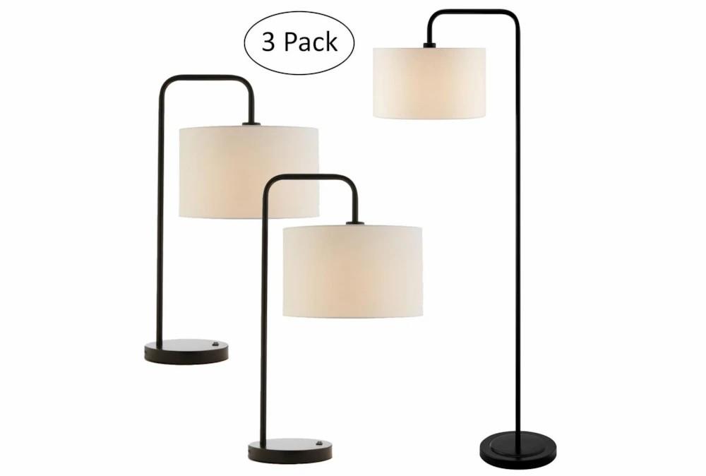 Floor Lamps | Black Metal Cantilever Shade Table + Floor Lamps With Usb Charge 3 Piece Set Decor Floor Lamps