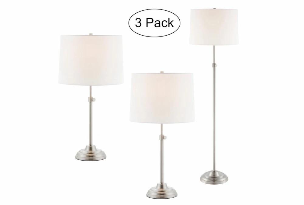 Floor Lamps | Silver Brushed Nickel Adjustable Height Table + Floor Lamps 3 Piece Set Decor Floor Lamps