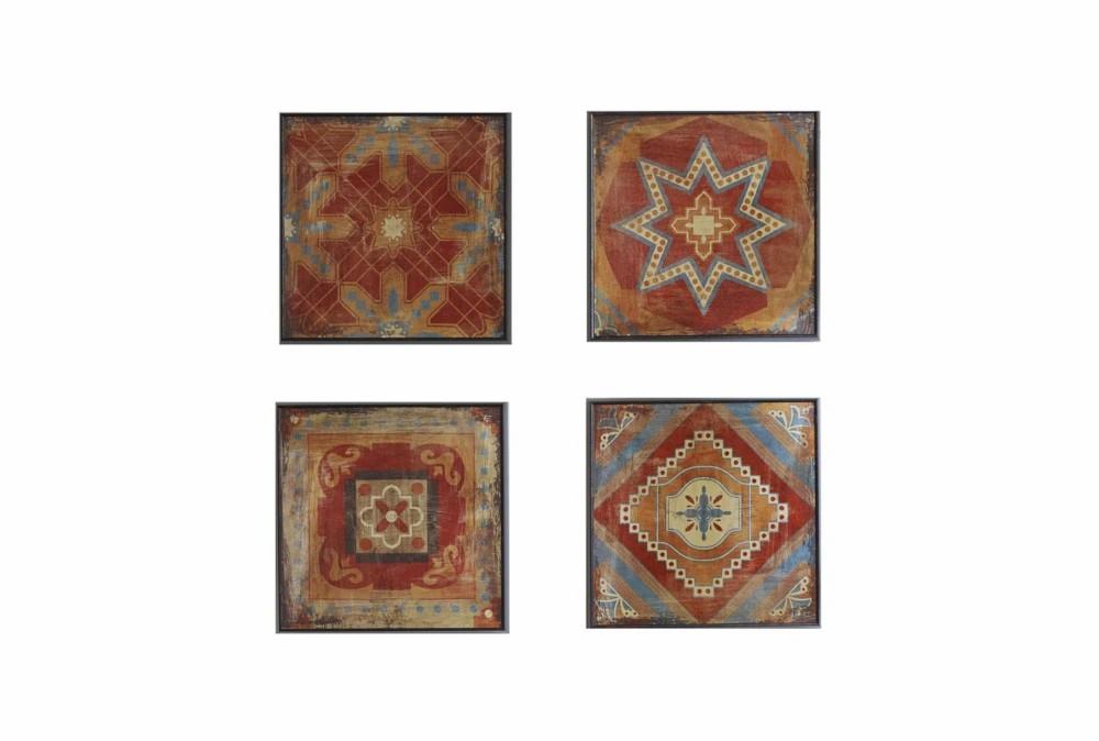 Framed Canvas Art | 15X15 Red Moroccan Tile Set Of 4 Decor Framed Canvas Art