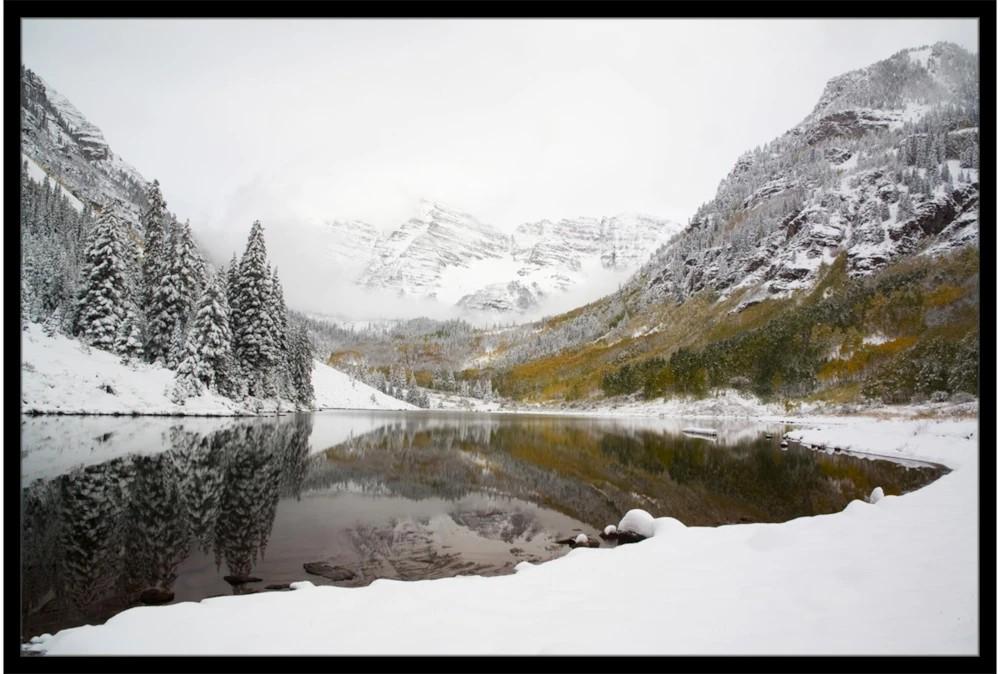 Framed Canvas Art | 38X26 Snow Covered Lake With Black Frame Decor Framed Canvas Art